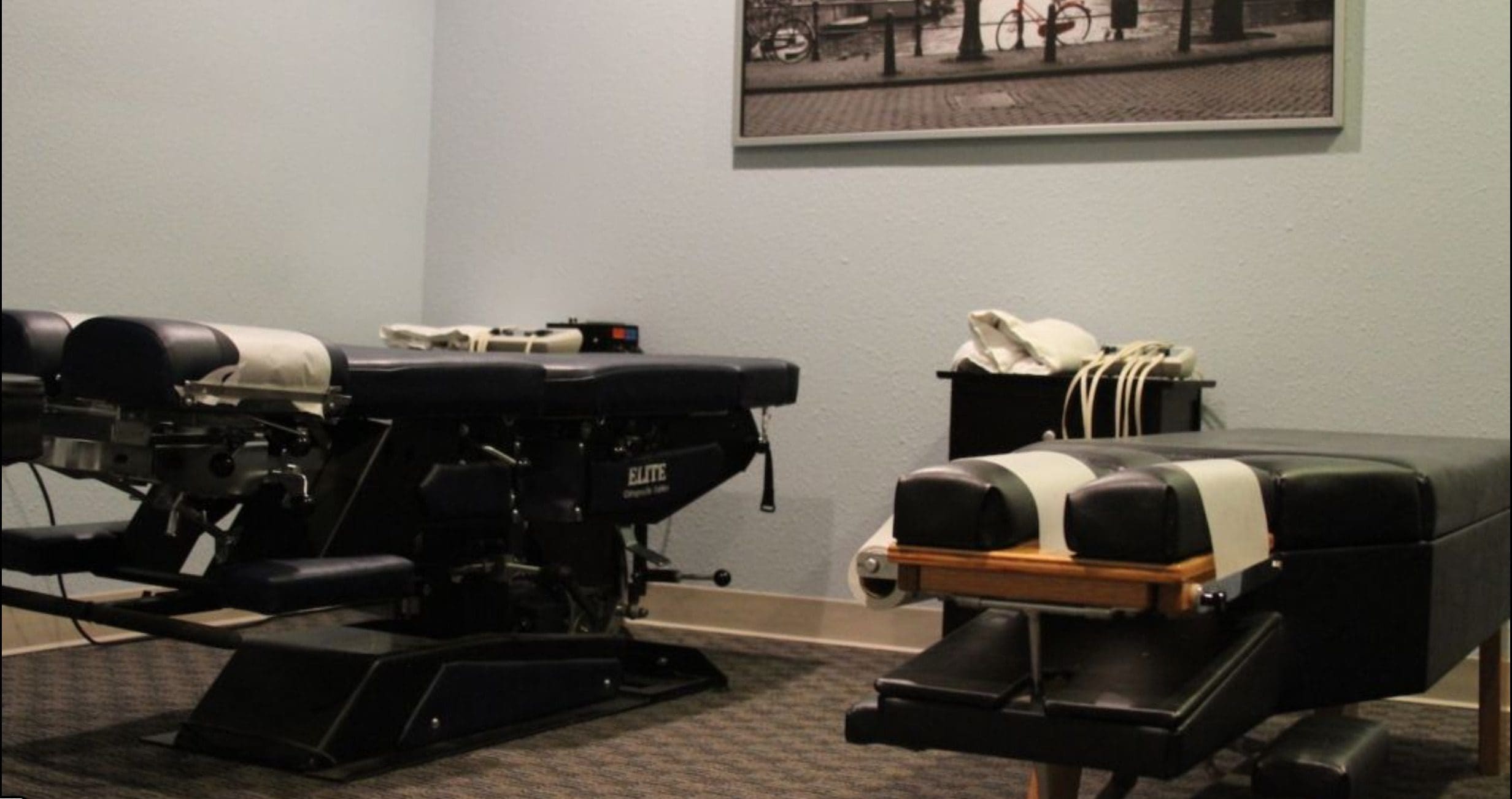 Gresham Accident Care Chiropractic adjustment tables in a treatment room.