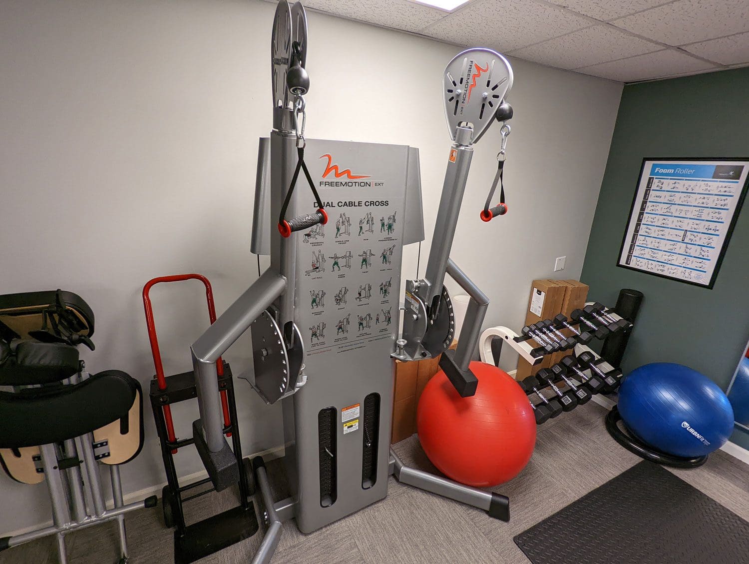 NE Portland Chiropractic Clinic's physical therapy room with equipment.