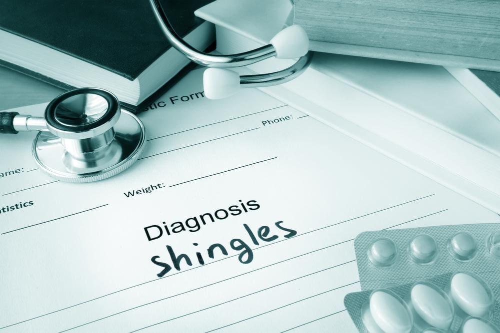 A doctor's form with a shingles diagnosis. 