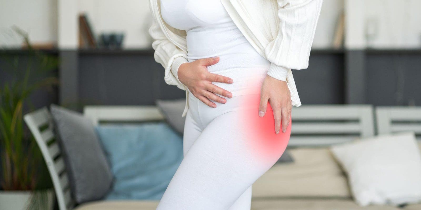 Woman with hip pain from hip impingement.