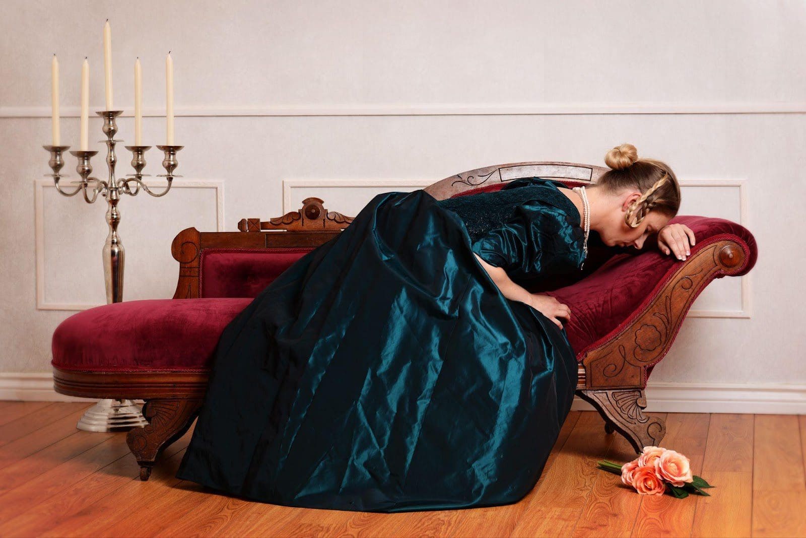 Victorian woman on a fainting couch.